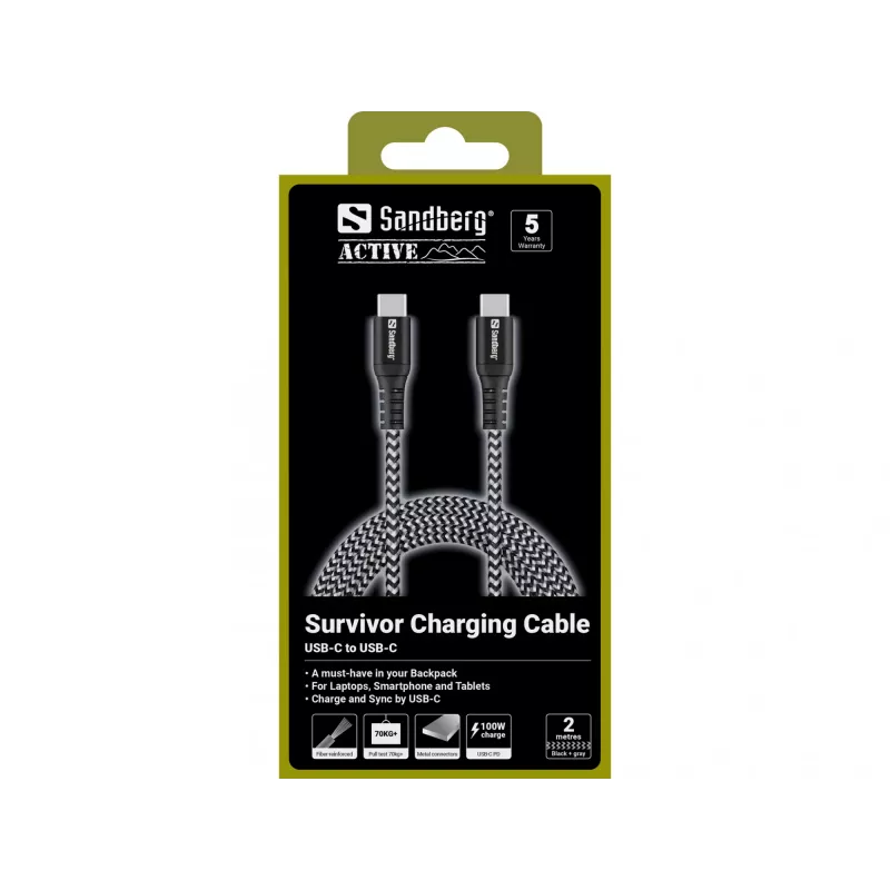 Cable USB-C Sandberg Survivor 2M 100W negro blanco
