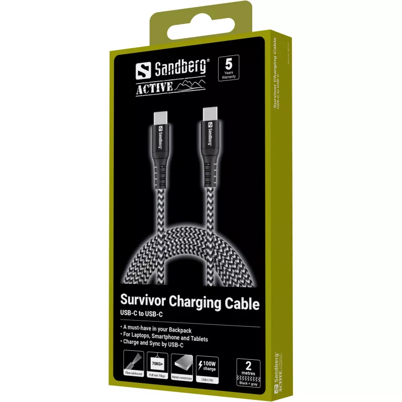 Cable USB-C Sandberg Survivor 2M 100W negro blanco