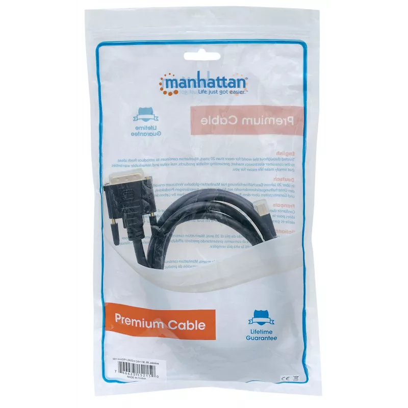 Manhattan 152150 cable de vídeo de Mini DisplayPort a DVI-D, macho a macho, pasivo, 1,8 m, negro