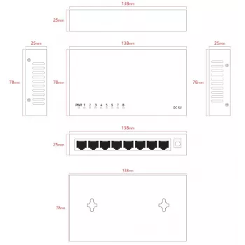 Switch no gestionado Lanview LVN-DESK-8PORT-1G — switch Ethernet de sobremesa de 8 puertos 1 Gbps