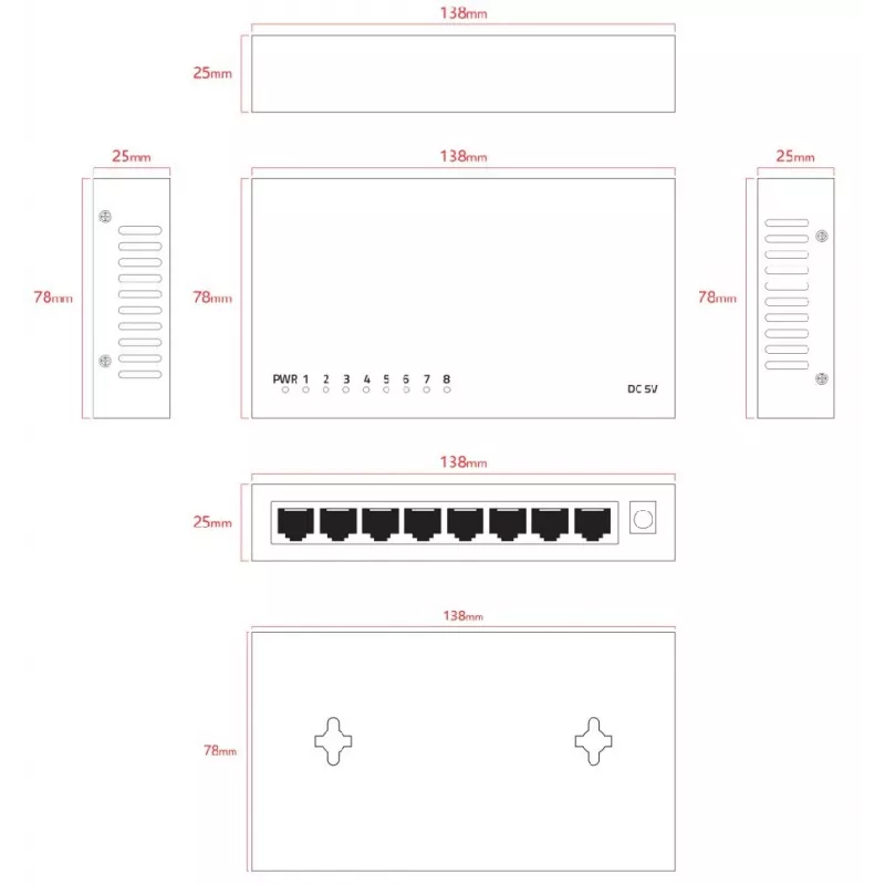 Switch no gestionado Lanview LVN-DESK-8PORT-1G — switch Ethernet de sobremesa de 8 puertos 1 Gbps