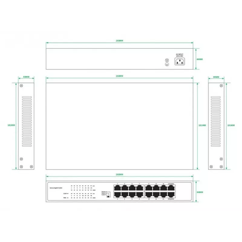 Switch no gestionado Lanview LVN-1U-16PORT-1G 16 puertos 1 Gbit/s Ethernet, montaje en rack 1U