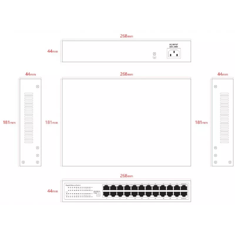 Switch no gestionado Lanview LVN-1U-24PORT-1G — 24 puertos Full Gigabit para rack