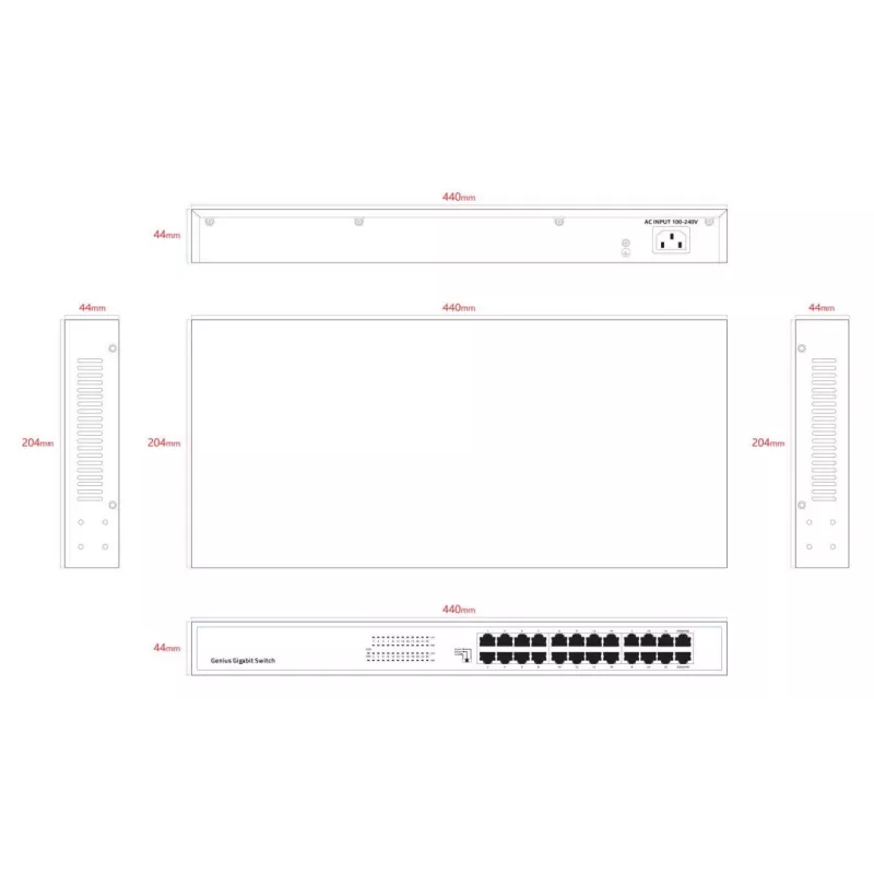 Switch no gestionado Lanview LVN-1UMOUNT-24PORT-1G switch Gigabit Ethernet de 24 puertos, montaje 1U