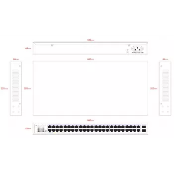 Switch no gestionado Lanview LVN-1UMOUNT-48PORT-2SFP-1G — 48 puertos RJ45 1G, 2 enlaces ascendentes SFP