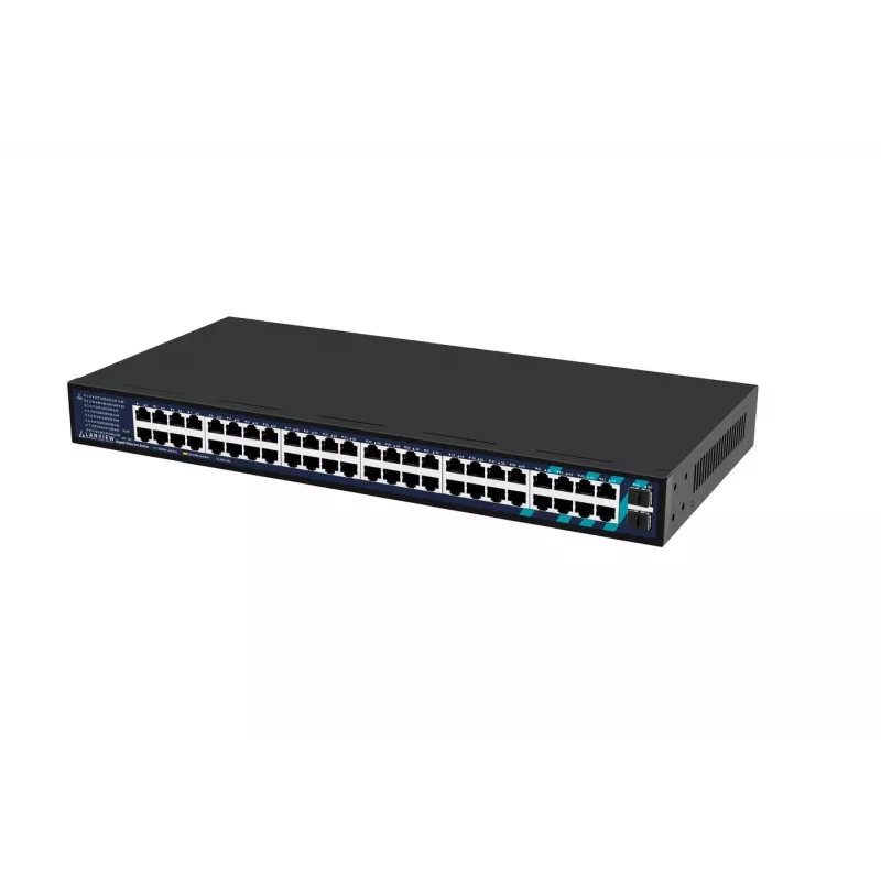 Switch no gestionado Lanview LVN-1UMOUNT-48PORT-2SFP-1G — 48 puertos RJ45 1G, 2 enlaces ascendentes SFP