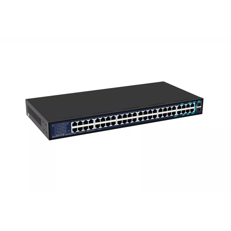 Switch no gestionado Lanview LVN-1UMOUNT-48PORT-2SFP-1G — 48 puertos RJ45 1G, 2 enlaces ascendentes SFP