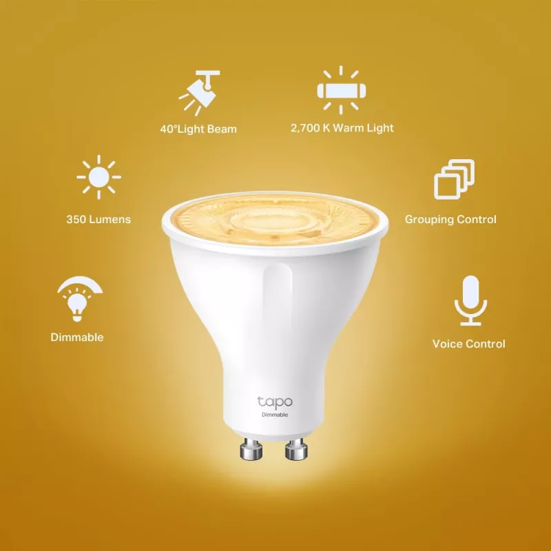 TP-Link Tapo Smart Wi-Fi Spotlight, regulable, pack de 4, bombilla inteligente, Wi-Fi, Blanco, 802.11b, 802.11g, Wi-Fi 4 (802.11n), GU10, bombilla parabólica