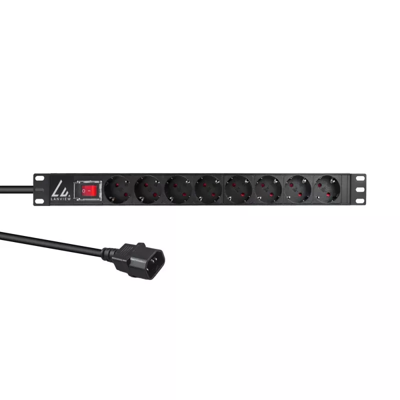 Regleta de alimentación para rack de 19 pulgadas Lanview 1U 10A, 8x Schuko (LVR-2MSCH-SCH-C13-8)