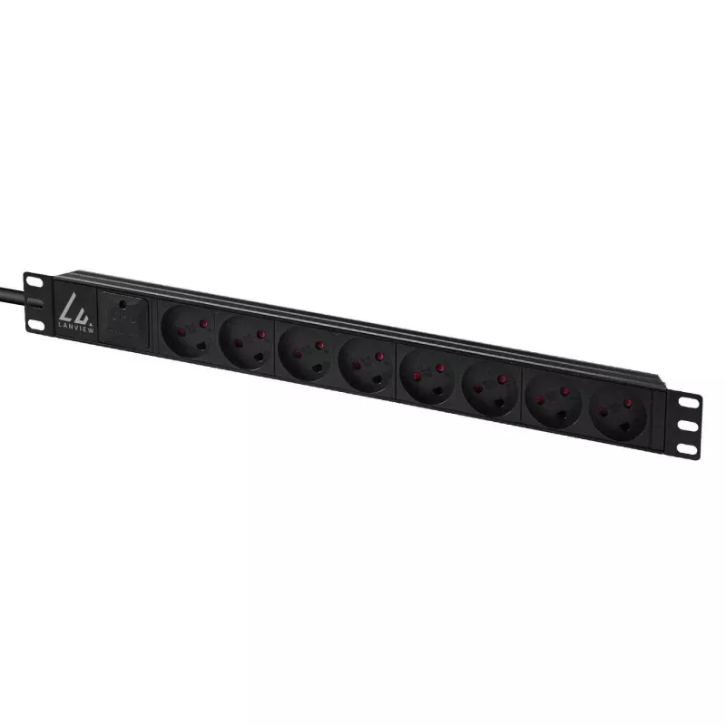 Lanview LVR-2MDK-SPD-DK8 Regleta de enchufes para rack de 19 pulgadas, 8 tomas danesas
