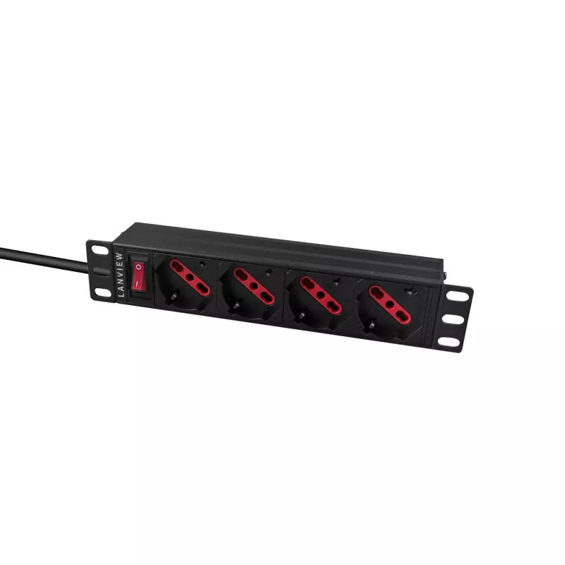 Regleta de enchufes Lanview LVR-2MIT-SW-IT4 1U negra cable de 2m