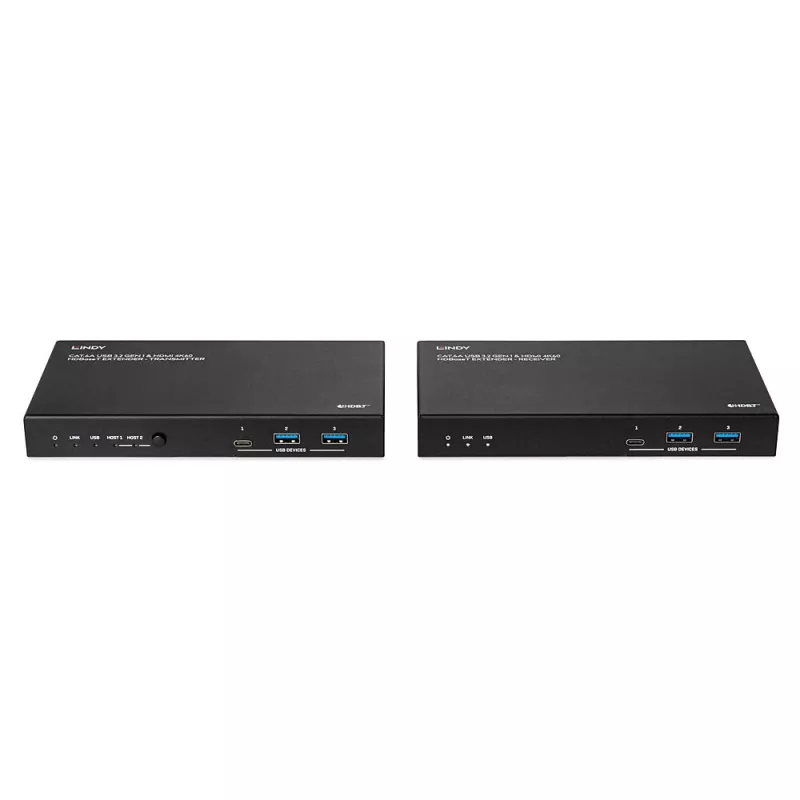 Emisor y receptor de red Lindy 100m Cat.6A 2 Host USB 3.2 Gen 1 y HDMI 4K60