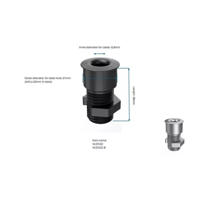 Vivolink VLDG22-B Pasacables de escritorio para orificio de 22 mm, aluminio, negro