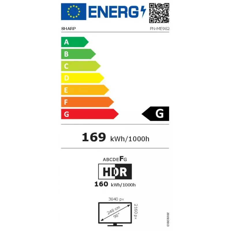 Sharp MultiSync ME982 pantalla de gran formato de la serie ME de 98 pulgadas (2,49 m), 4K UHD, 450 cd/m², 18/7, Android 13 SoC