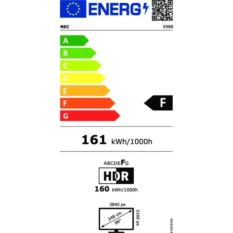 NEC MultiSync E988 Pantalla plana de señalización digital 2,48 m (97,5 pulgadas) LCD 350 cd/m² 4K Ultra HD Negro 24/7