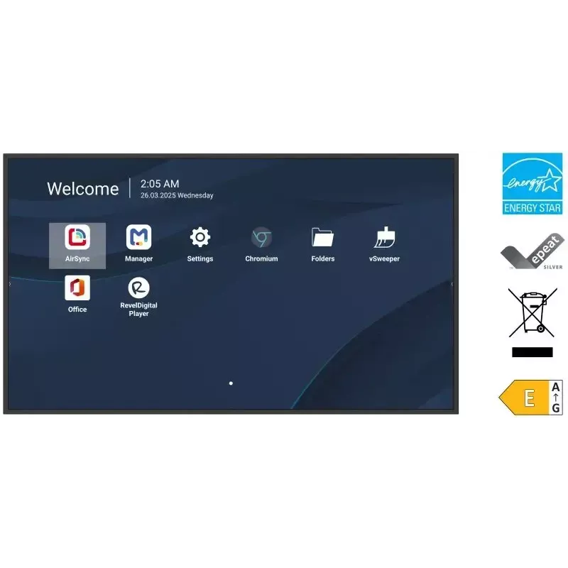 Pantalla LCD comercial 4K de 86 pulgadas VIEWSONIC CDE8614-2C, 3840x2160, 500 cd/m², Android 14, Wi‑Fi, 24/7