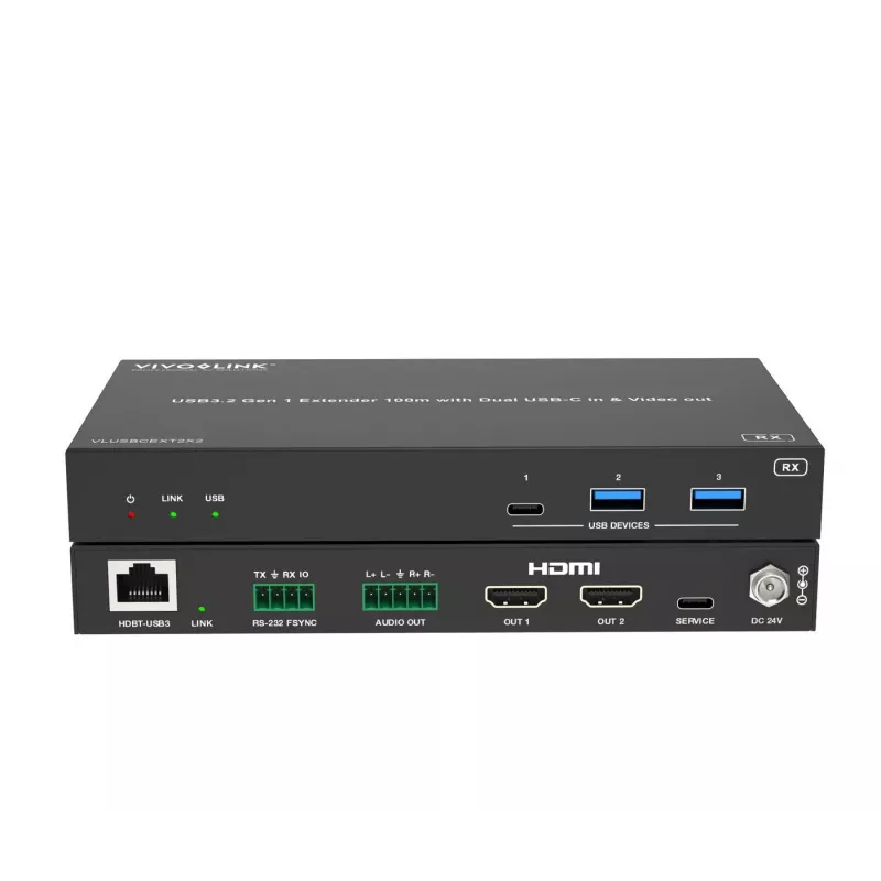 VivoLink VLUSBCEXT2X2 Extensor USB 3.2 Gen 1, 100 m, doble entrada USB-C y vídeo