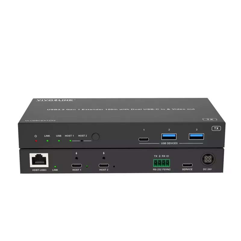 VivoLink VLUSBCEXT2X2 Extensor USB 3.2 Gen 1, 100 m, doble entrada USB-C y vídeo
