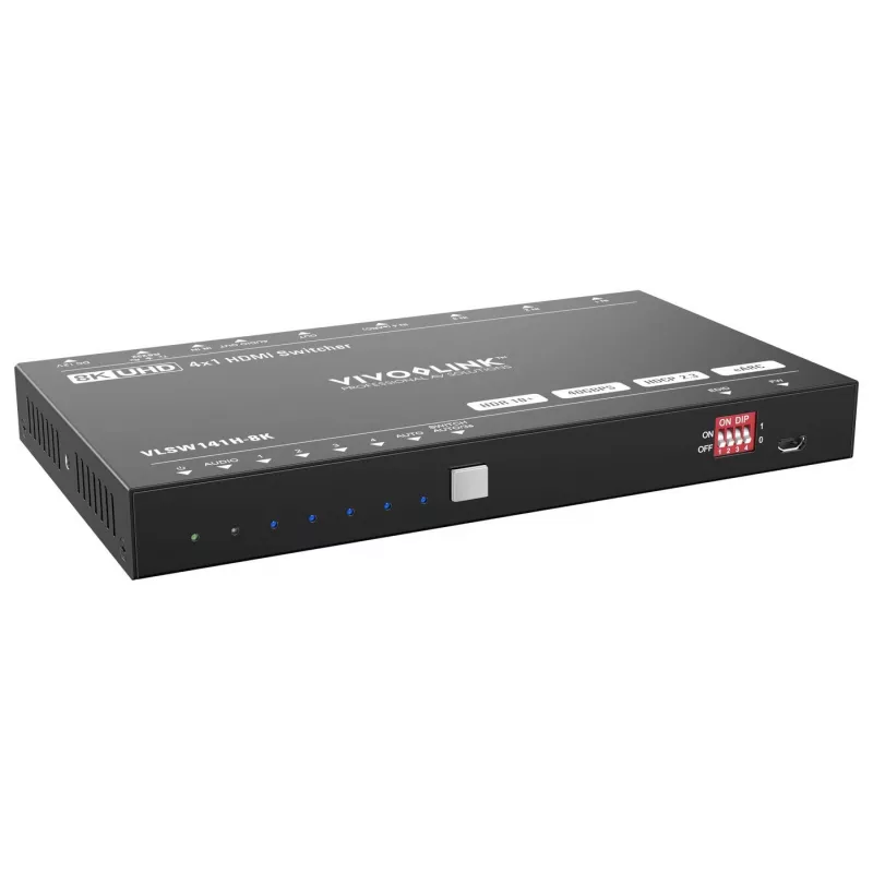 Conmutador HDMI VivoLink VLSW141H-8K 4x1 — selector de entrada 8K@60Hz para cuatro fuentes HDMI