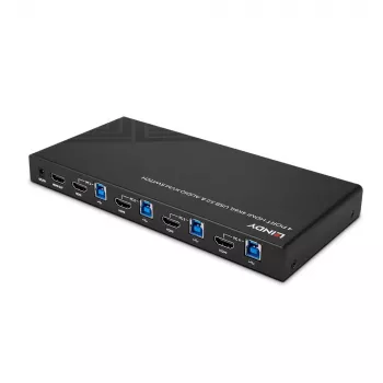 Conmutador KVM Lindy 4 puertos HDMI 4K60, USB 3.0 y audio