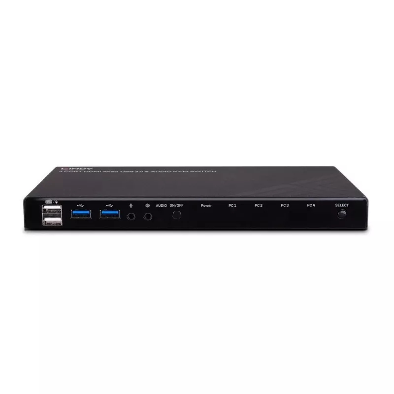 Conmutador KVM Lindy 4 puertos HDMI 4K60, USB 3.0 y audio