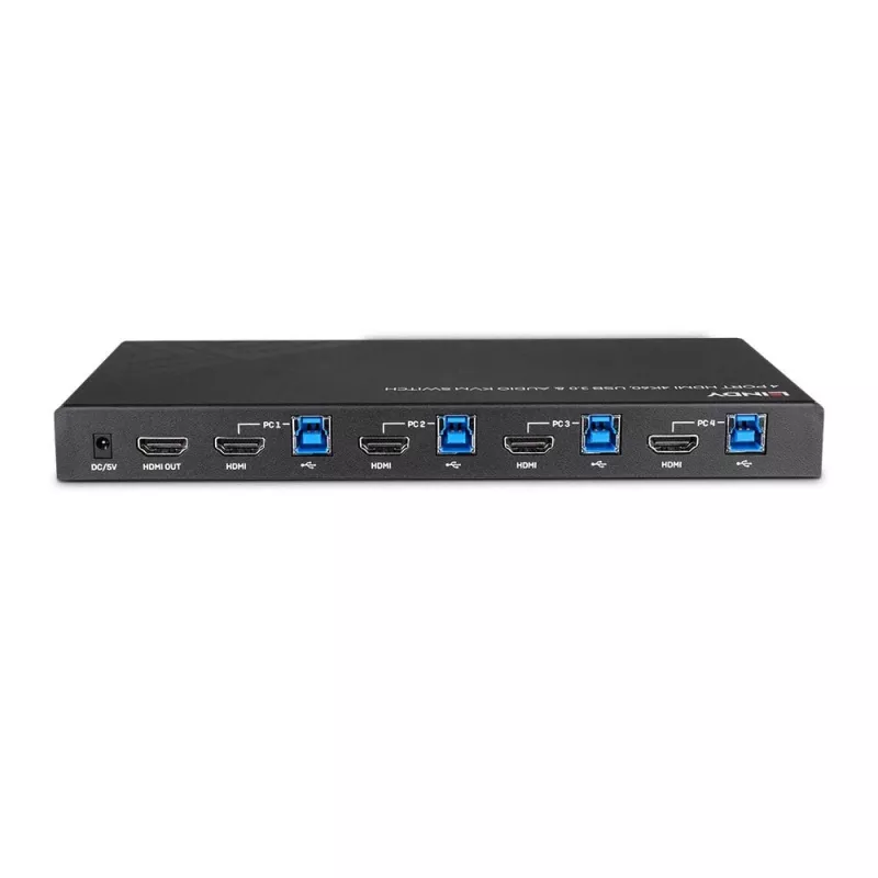 Conmutador KVM Lindy 4 puertos HDMI 4K60, USB 3.0 y audio