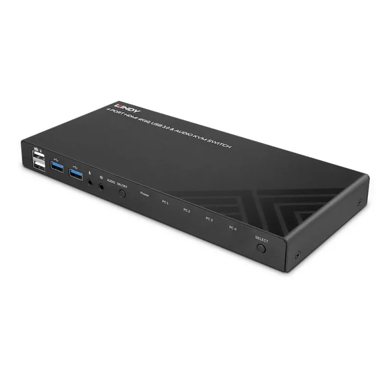 Conmutador KVM Lindy 4 puertos HDMI 4K60, USB 3.0 y audio