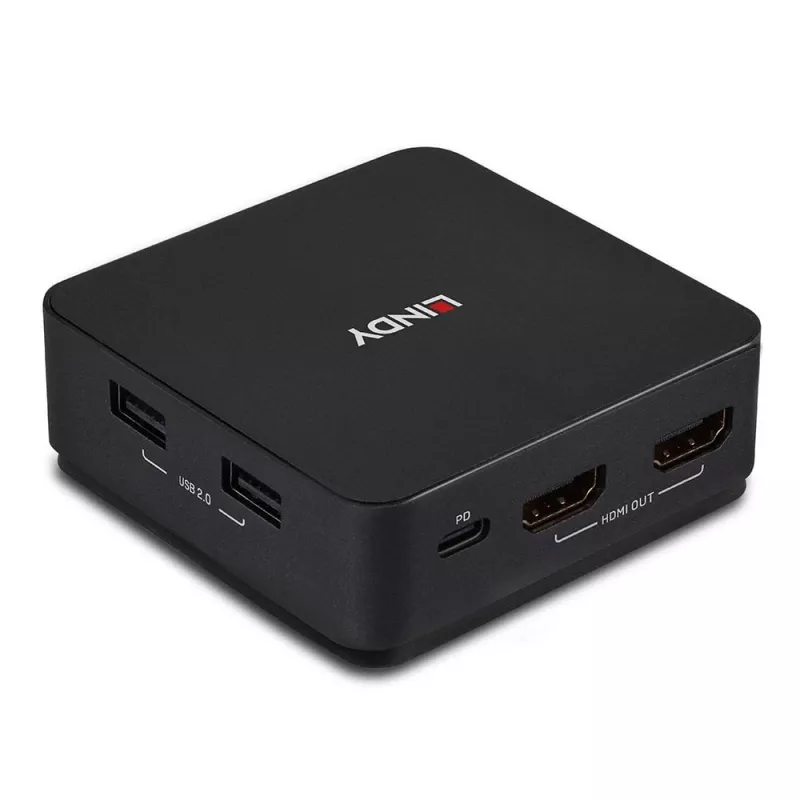 Conmutador KVM Lindy 2 puertos Type-C, doble HDMI 4K60