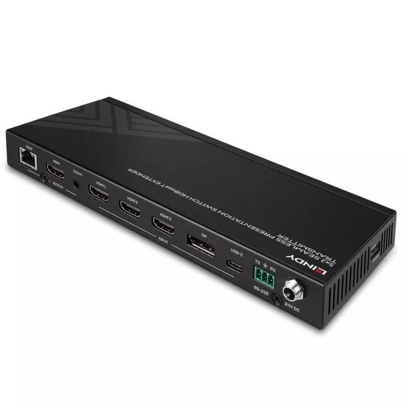 Transmisor AV Lindy 5 Puertos Conmutador de presentación sin interrupciones Extensor HDBaseT 3840 x 2160 píxeles