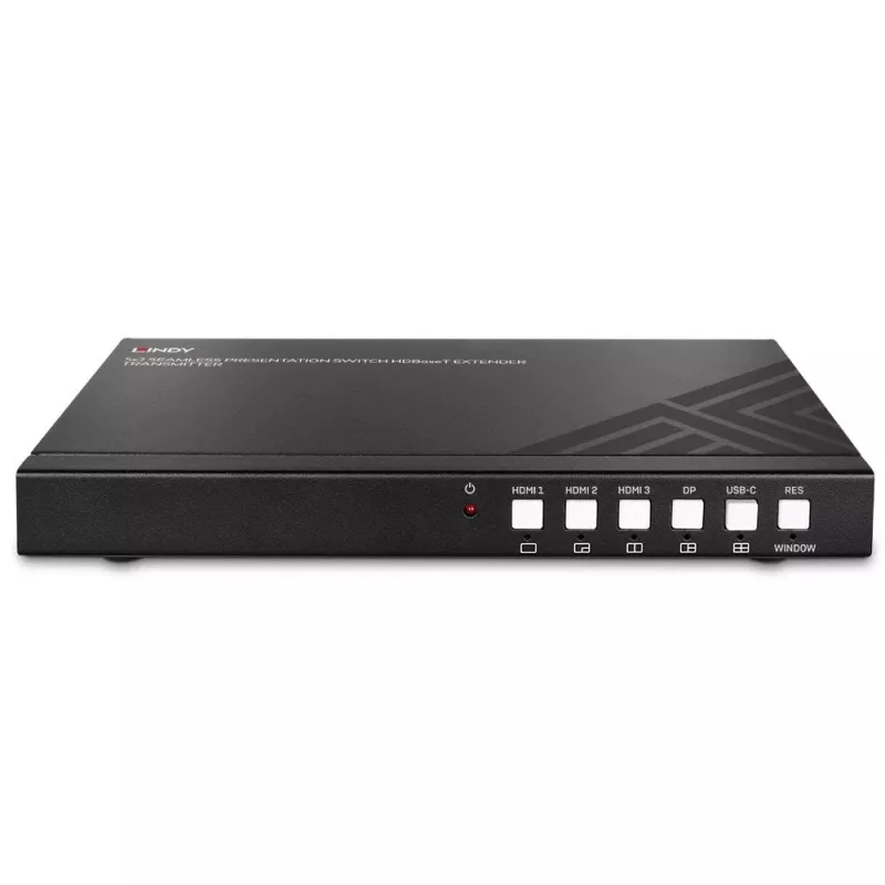 Transmisor AV Lindy 5 Puertos Conmutador de presentación sin interrupciones Extensor HDBaseT 3840 x 2160 píxeles