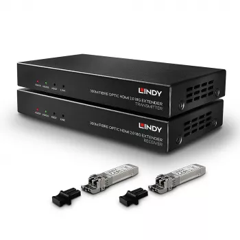 Transmisor y Receptor AV Lindy 300m Extensor HDMI 18G y IR de fibra óptica