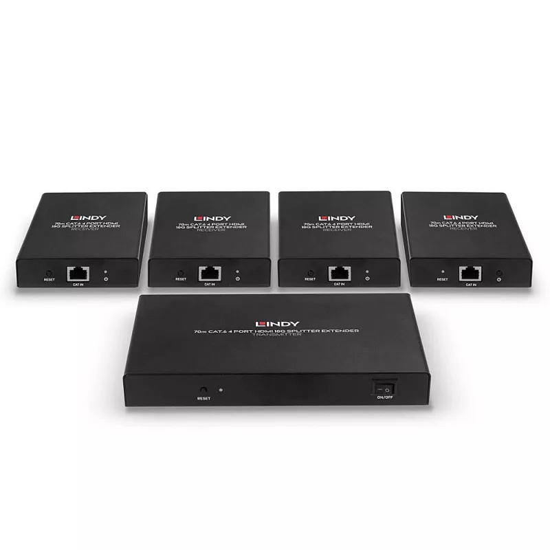 Lindy 38262 splitter extensor HDMI 4K60 de 4 puertos, Cat.6 70 m, HDR, negro