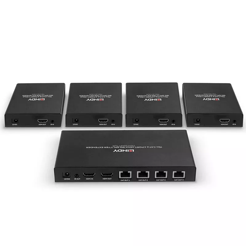 Lindy 38262 splitter extensor HDMI 4K60 de 4 puertos, Cat.6 70 m, HDR, negro