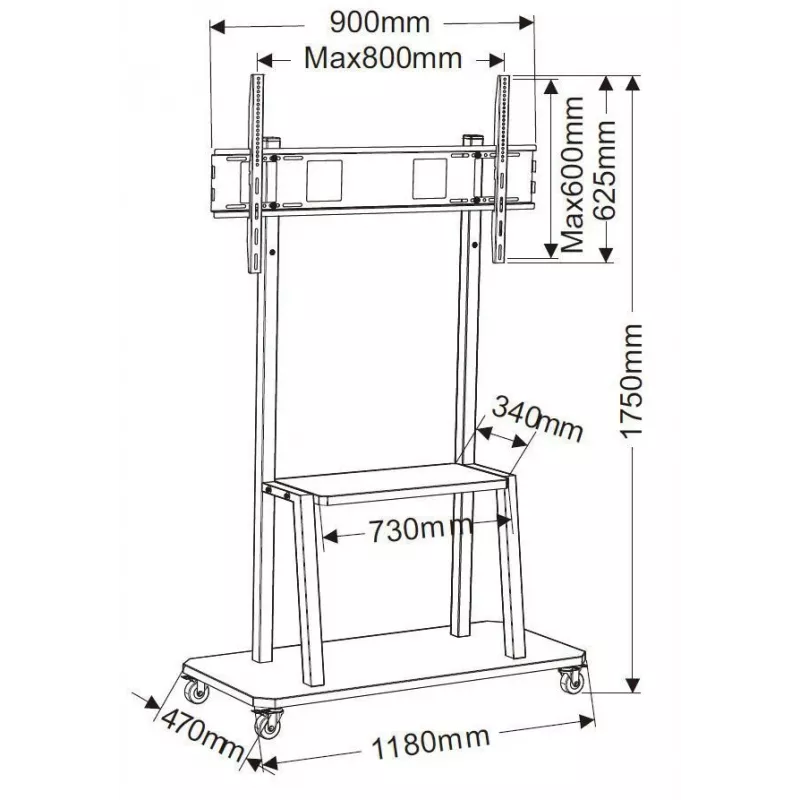 Vivolink VLFS4290 soporte móvil de suelo de hasta 2,29 m (90 pulgadas), VESA, negro