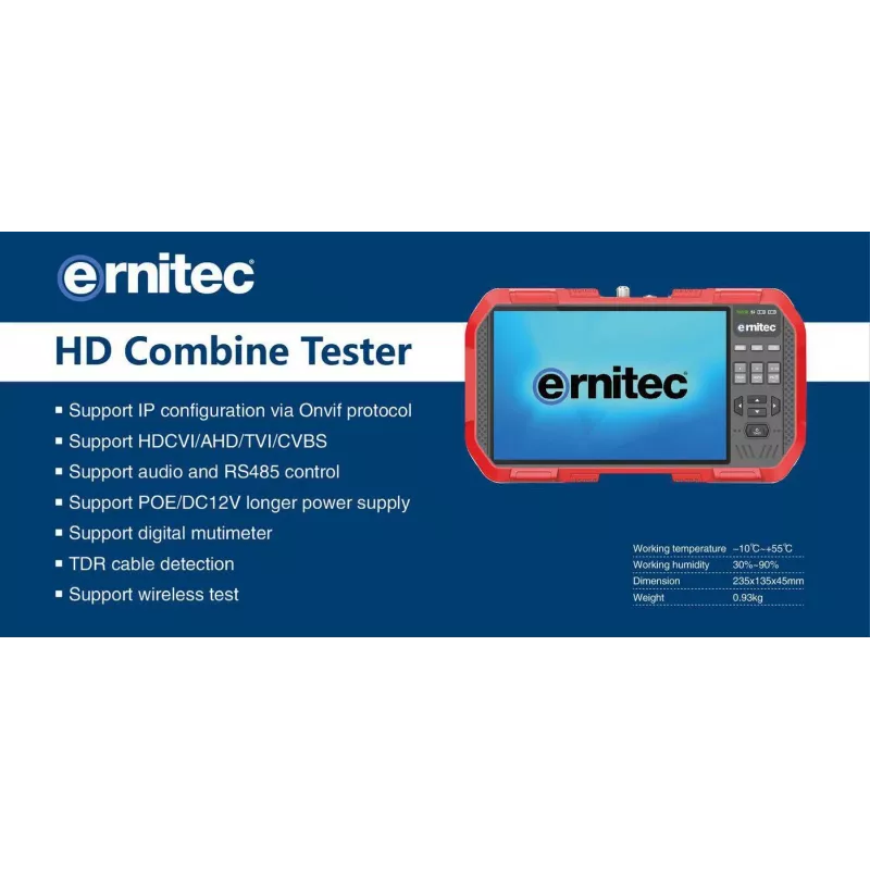 Ernitec 0070-24107-TESTER monitor de pruebas CCTV, 17,8 cm (7 pulgadas), pantalla táctil, 4K, correa de muñeca, gris/rojo
