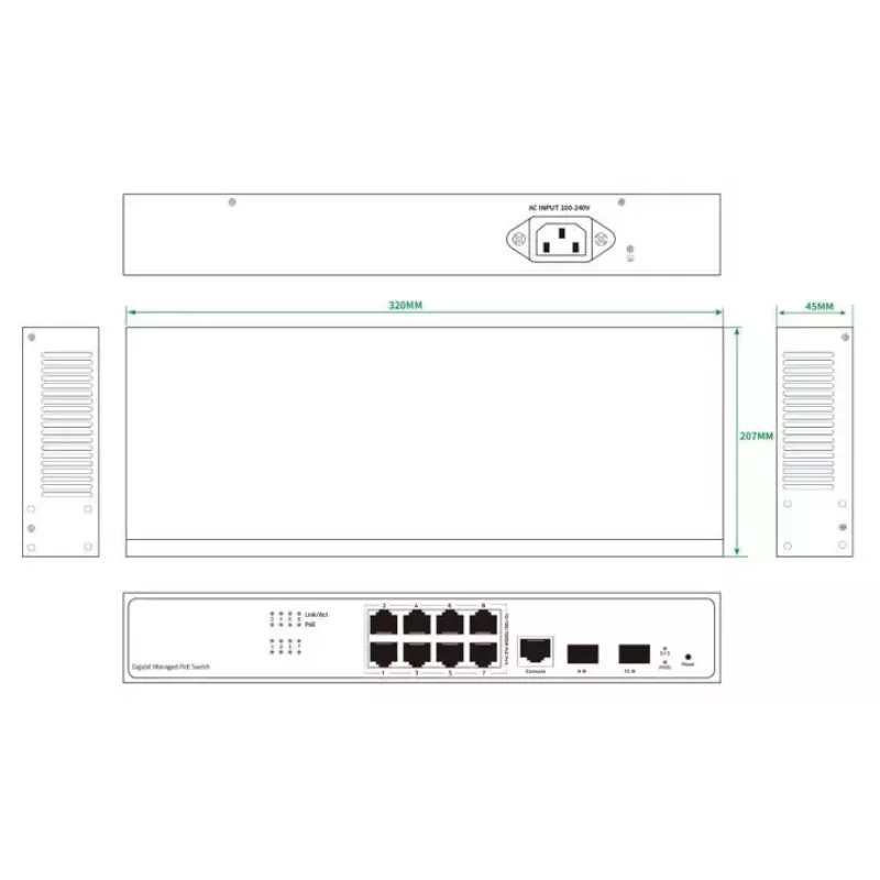 Switch de red Ernitec ELECTRA-M08-1GB-150W 8 puertos 1 GB 150 W