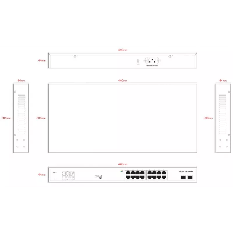 ERNITEC switch PoE no gestionado ELECTRA-U16-1GB 16 puertos, 1 GbE uplink, 285W de presupuesto de potencia