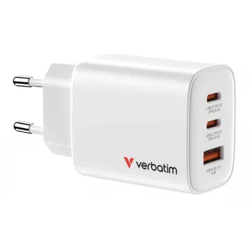 Cargador Verbatim Essentials GaN 65W con enchufe EU blanco, interior, AC, 20 V, blanco
