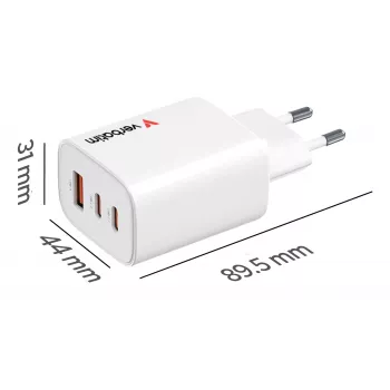 Cargador Verbatim Essentials GaN 65W con enchufe EU blanco, interior, AC, 20 V, blanco
