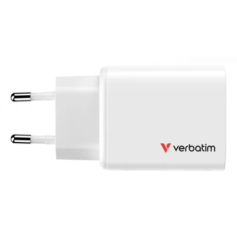 Cargador Verbatim Essentials GaN 65W con enchufe EU blanco, interior, AC, 20 V, blanco