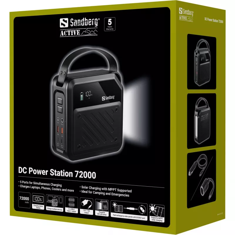 Estación de energía portátil DC SANDBERG Sandberg DC Power Station 72000 — LMFP 72.000 mAh, entrada DC y USB-C, negro