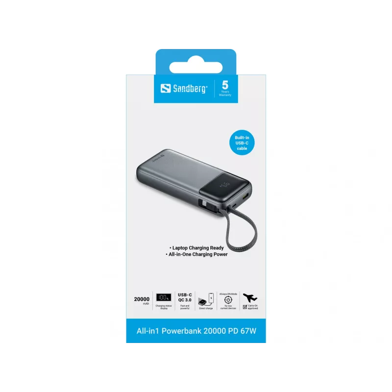 Sandberg All-in1 batería externa 20000 PD 67 W