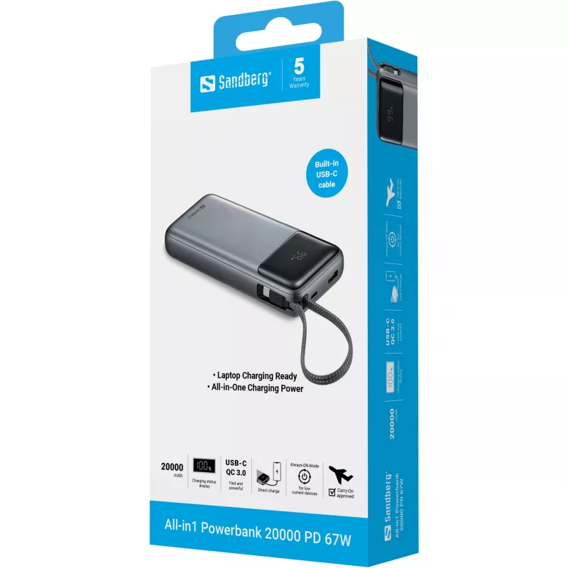 Sandberg All-in1 batería externa 20000 PD 67 W