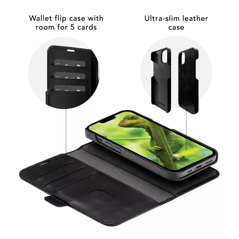 Funda cartera dbramante1928 Lynge iPhone 13 Pro Max negra 3 compartimentos para tarjetas