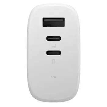Cargador rápido GaN Native Union Fast Gan Charger Pd 67W blanco Intl 2C1A USB‑C 2 conexiones 67W AC 100–240V protección contra sobrecorriente, sobretensión y sobrecalentamiento