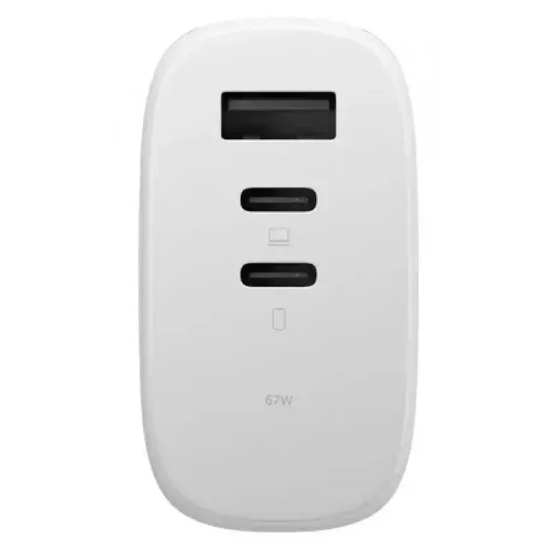 Cargador rápido GaN Native Union Fast Gan Charger Pd 67W blanco Intl 2C1A USB‑C 2 conexiones 67W AC 100–240V protección contra sobrecorriente, sobretensión y sobrecalentamiento