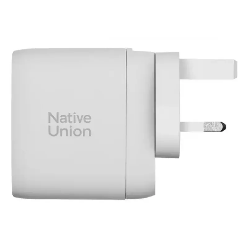 Cargador rápido GaN Native Union Fast Gan Charger Pd 67W blanco Intl 2C1A USB‑C 2 conexiones 67W AC 100–240V protección contra sobrecorriente, sobretensión y sobrecalentamiento