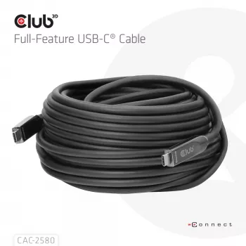 Cable USB-C® Full-Feature CLUB3D 15M / 49,21ft 8K60Hz 10Gbps 60W