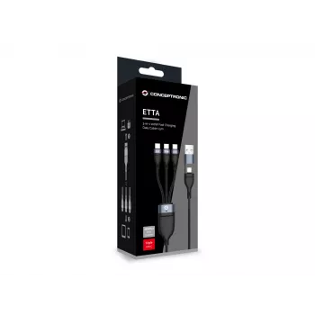 Cable de carga rápida Conceptronic ETTA06B15C 3 en 1 100 W 1,5 m, triple USB-C, USB 2.0, E-Mark