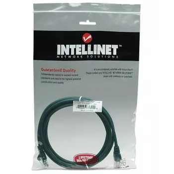 Cable de red patch Intellinet, Cat5e, 2 m, verde, CCA, U/UTP, PVC, RJ45, contactos bañados en oro, protección antiacodamiento, moldeada, garantía de por vida